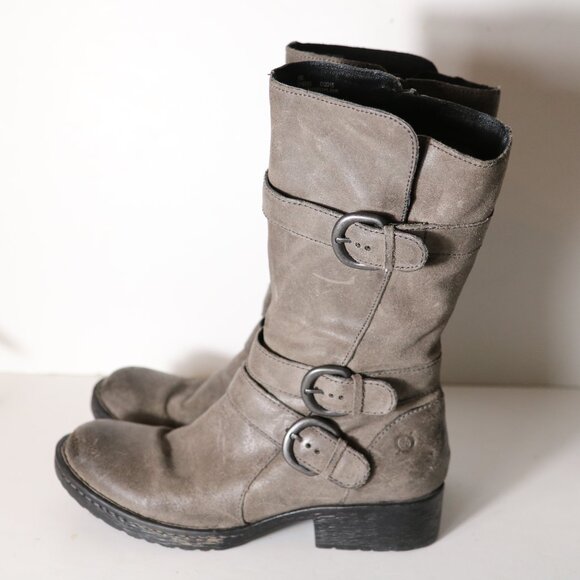 Born Croft Boot Size 8 Leather Motorcycle Biker Side Zip Buckle Mid Calf - Picture 7 of 7